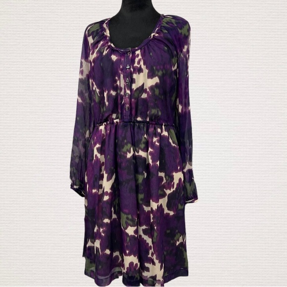 J.Crew Long Sleeve Silk Floral Purple Print Dress Sz 8 - Picture 6 of 9